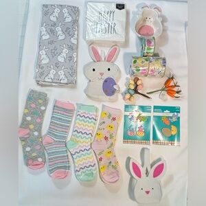 Bundle of Bunny Towel, Napkins, Socks, Trivet, Ribbon, Dish, Basket, Mini Deco